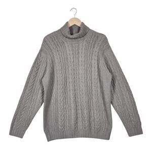 Pure Cashmere Sweater M Taupe Cable Knit Turtleneck Quiet Luxury Classic